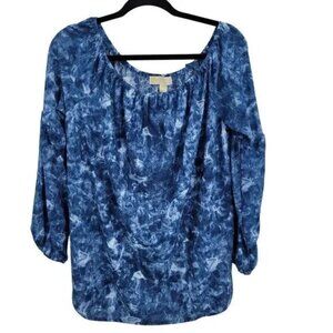 Michael Michael Kors Peasant Blouse L Blue Starry Night Off Shoulder Puff Boho